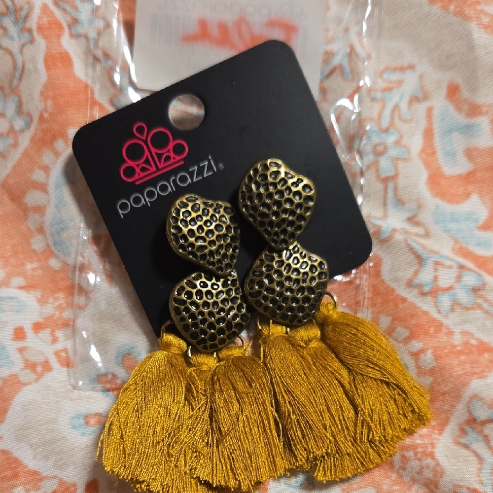 Paparazzi Brass and Gold Tassel Earrings